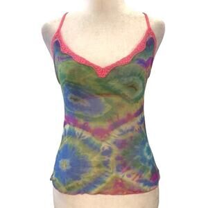 Vintage Y2K Victoria’s Secret Tie-Dye Mesh Cami Pink Lace Small